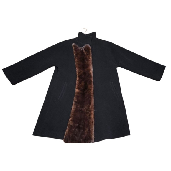 Hilary Radley Black Women's Alpaca Coat Superfine Black Overcoat mink fur Size 4 - Picture 7 of 16
